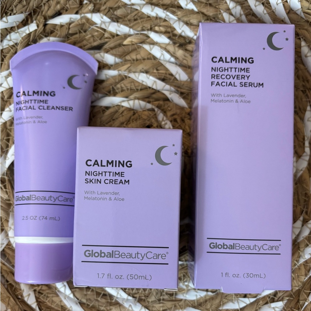 Global Beauty Care Calming Nighttime Skincare Set - Cleanser, Cream, & Serum